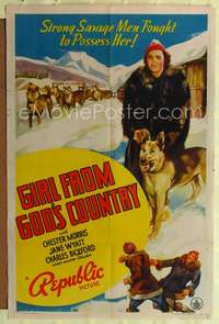t262 GIRL FROM GOD'S COUNTRY one-sheet movie poster '40 Jane Wyatt with German Shepherd in Alaska!