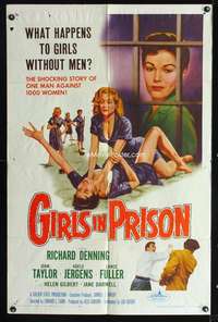 t265 GIRLS IN PRISON one-sheet movie poster '56 classic sexy bad girl cat fight image!