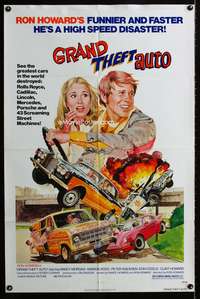 t274 GRAND THEFT AUTO one-sheet movie poster '77 Ron Howard, Roger Corman, John Solie art!