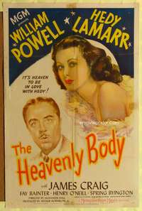 t283 HEAVENLY BODY one-sheet movie poster '44 William Powell, sexy Hedy Lamarr!
