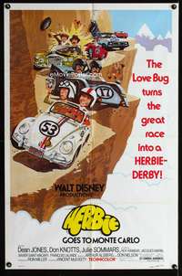 t291 HERBIE GOES TO MONTE CARLO one-sheet movie poster '77 Volkswagen Beetle racing!