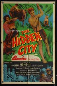 t293 HIDDEN CITY one-sheet movie poster '50 Johnny Sheffield as Bomba the Jungle Boy!