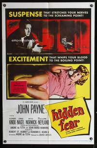 t294 HIDDEN FEAR one-sheet movie poster '57 John Payne, sexy Anne Neyland!