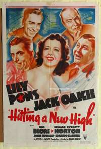 t301 HITTING A NEW HIGH one-sheet movie poster '37 sexy Lily Pons, Jack Oakie, Edward Everett Horton