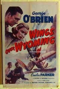 t302 HOLLYWOOD COWBOY one-sheet movie poster R47 Wings Over Wyoming, plane crash artwork!