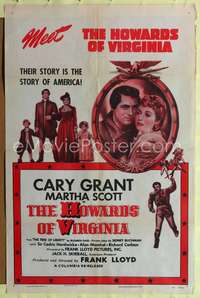 t304 HOWARDS OF VIRGINIA one-sheet movie poster R50 Cary Grant, Martha Scott
