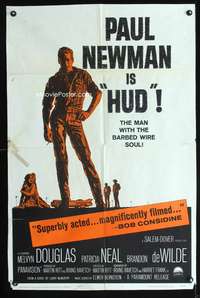 t305 HUD one-sheet movie poster '63 Paul Newman, Martin Ritt classic!