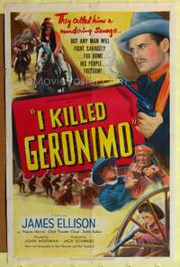 t311 I KILLED GERONIMO one-sheet movie poster '50 they called him a murdering savage!