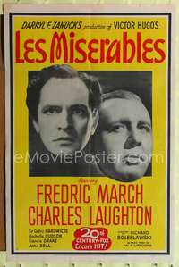 t363 LES MISERABLES one-sheet movie poster R46 Fredric March, Charles Laughton, Victor Hugo