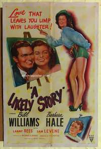 t365 LIKELY STORY one-sheet movie poster '46 sexy artist Barbara Hale, Bill Williams