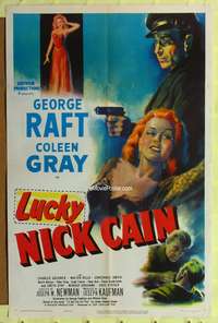 t376 LUCKY NICK CAIN one-sheet movie poster '51 George Raft, Coleen Gray, great noir artwork!