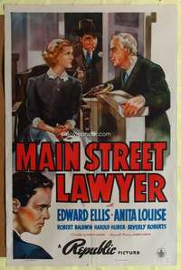 t383 MAIN STREET LAWYER one-sheet movie poster '39 Edward Ellis, Anita Louise on witness stand!