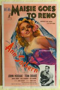 t384 MAISIE GOES TO RENO one-sheet movie poster '44 sexiest art of Ann Sothern!