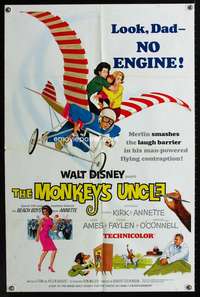 t416 MONKEY'S UNCLE one-sheet movie poster '65 Disney, Annette Funnicello flying with ape!