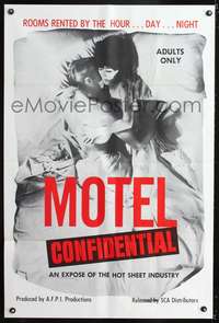 t424 MOTEL CONFIDENTIAL one-sheet '67 the hot sheet industry, rooms by the hour, day, or night!