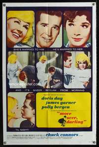 t427 MOVE OVER DARLING one-sheet movie poster '64 James Garner, Doris Day, Polly Bergen