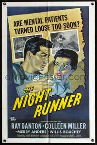 t448 NIGHT RUNNER one-sheet movie poster '57 are mental patients turned loose too soon?