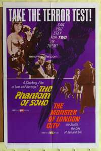 t489 PHANTOM OF SOHO/MONSTER OF LONDON CITY one-sheet movie poster '67 shocking German horror!