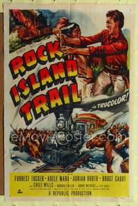 t525 ROCK ISLAND TRAIL one-sheet poster '50 Forrest Tucker vs Native Americans, cool train art!