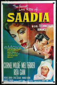 t535 SAADIA one-sheet movie poster '54 Cornel Wilde, Mel Ferrer, sexy Rita Gam!