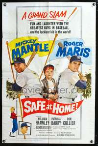 t537 SAFE AT HOME one-sheet movie poster '62 Mickey Mantle, Roger Maris, New York Yankees baseball!