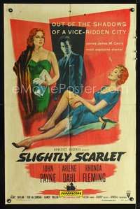 t568 SLIGHTLY SCARLET one-sheet poster '56 James M. Cain, Rhonda Fleming, Arlene Dahl, John Payne