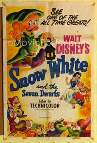 t571 SNOW WHITE & THE SEVEN DWARFS one-sheet poster R51 Disney classic, great different artwork!