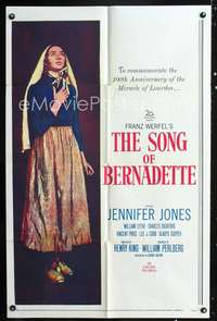 t577 SONG OF BERNADETTE one-sheet movie poster R58 artwork of Jennifer Jones by Norman Rockwell!