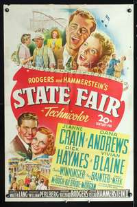 t589 STATE FAIR one-sheet movie poster '45 Jeanne Crain, Dana Andrews, Rogers & Hammerstein