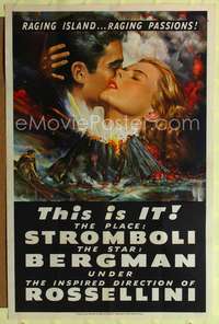 t596 STROMBOLI one-sheet movie poster '50 Ingrid Bergman, Roberto Rossellini, cool volcano art!