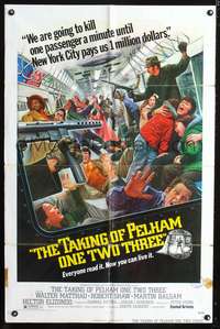 t609 TAKING OF PELHAM ONE TWO THREE one-sheet movie poster '74 cool Mort Kunstler subway train art!