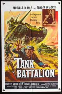 t614 TANK BATTALION one-sheet movie poster '57 battleground heroes blasting thru!