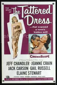 t618 TATTERED DRESS one-sheet movie poster '57 Jeff Chandler, sexy Jeanne Crain!