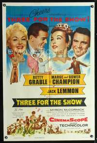 t642 THREE FOR THE SHOW one-sheet movie poster '54 Betty Grable, Jack Lemmon, Marge & Gower Champion