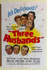 t643 THREE HUSBANDS one-sheet movie poster '50 the story of how they grew suspicious!