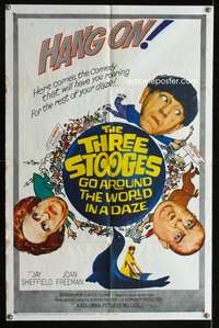 t646 THREE STOOGES GO AROUND THE WORLD IN A DAZE one-sheet movie poster '63 Moe, Larry, Curly-Joe!