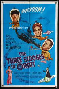 t647 THREE STOOGES IN ORBIT one-sheet movie poster '62 Moe, Larry & Curly-Joe in space!
