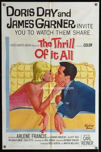 t649 THRILL OF IT ALL one-sheet movie poster '63 artwork of Doris Day kissing James Garner!