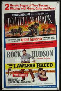 t664 TO HELL & BACK/LAWLESS BREED one-sheet movie poster '60 Texans Audie Murphy & Rock Hudson!