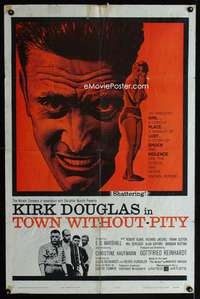t673 TOWN WITHOUT PITY one-sheet movie poster '61 wild artwork of Kirk Douglas!