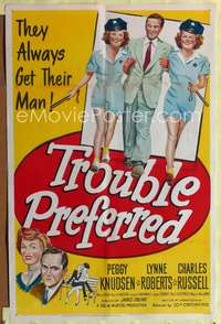 t680 TROUBLE PREFERRED one-sheet movie poster '48 cutie female cops always get their man!