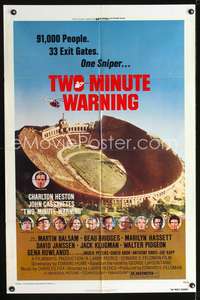 t688 TWO MINUTE WARNING one-sheet movie poster '76 Charlton Heston, sniper at football game!