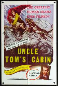 t690 UNCLE TOM'S CABIN one-sheet movie poster R58 Harriet Beecher Stowe, narrated by Raymond Massey!
