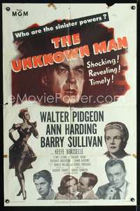 t697 UNKNOWN MAN one-sheet movie poster '51 Walter Pigeon, Ann Harding, who are the sinister powers?