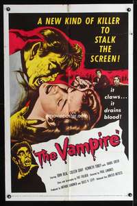 t705 VAMPIRE one-sheet movie poster '57 John Beal, it claws, it drains blood!