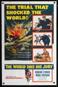 t782 WORLD WAS HIS JURY one-sheet movie poster '58 Navy sailor Edmund O'Brien, Mona Freeman