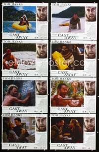 v080 CAST AWAY 8 int'l movie lobby cards '00 Tom Hanks, Robert Zemeckis