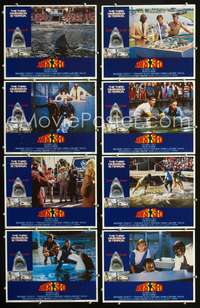 v277 JAWS 3-D 8 movie lobby cards '83 Dennis Quaid, man-eating shark!