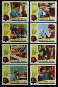v604 WHILE THE CITY SLEEPS 8 movie lobby cards '56 Fritz Lang noir!