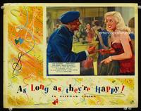 w071 AS LONG AS THEY'RE HAPPY English movie lobby card '57 sexy Diana Dors & Jack Buchanan 2-shot!